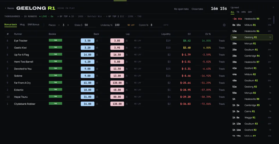 Racing software screenshot